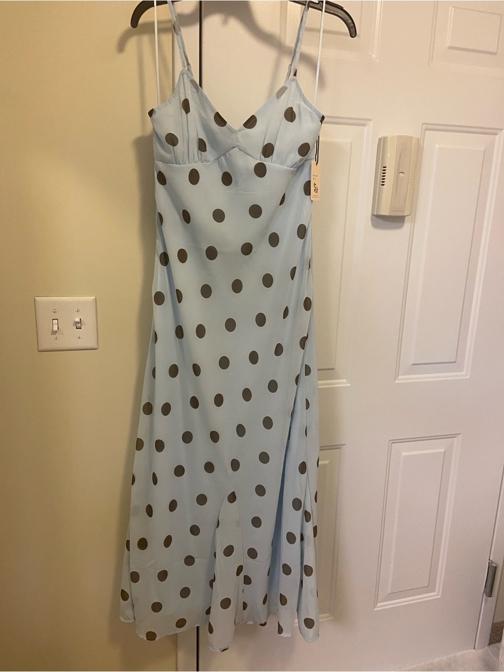 Sincerely Jules Light Blue Maxi Dress with Brown Polka Dots